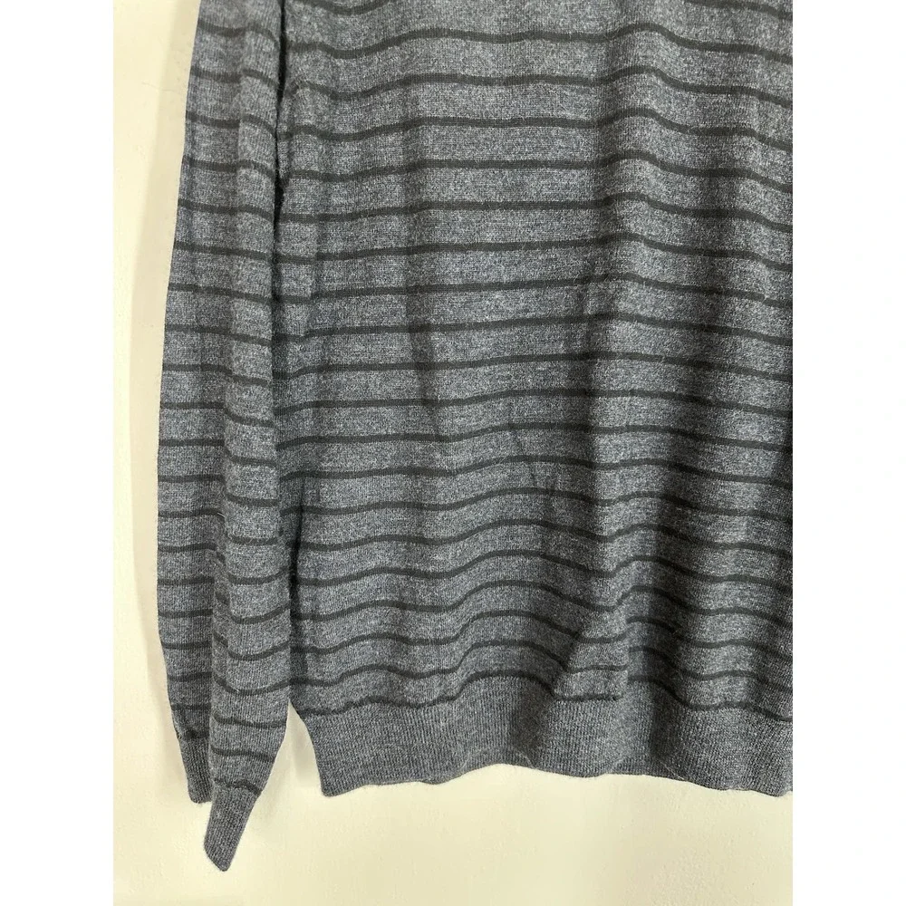 J.Crew 100% Merino Wool V-Neck Pullover Sweater‎ Gray Brown Striped Mens MEDIUM